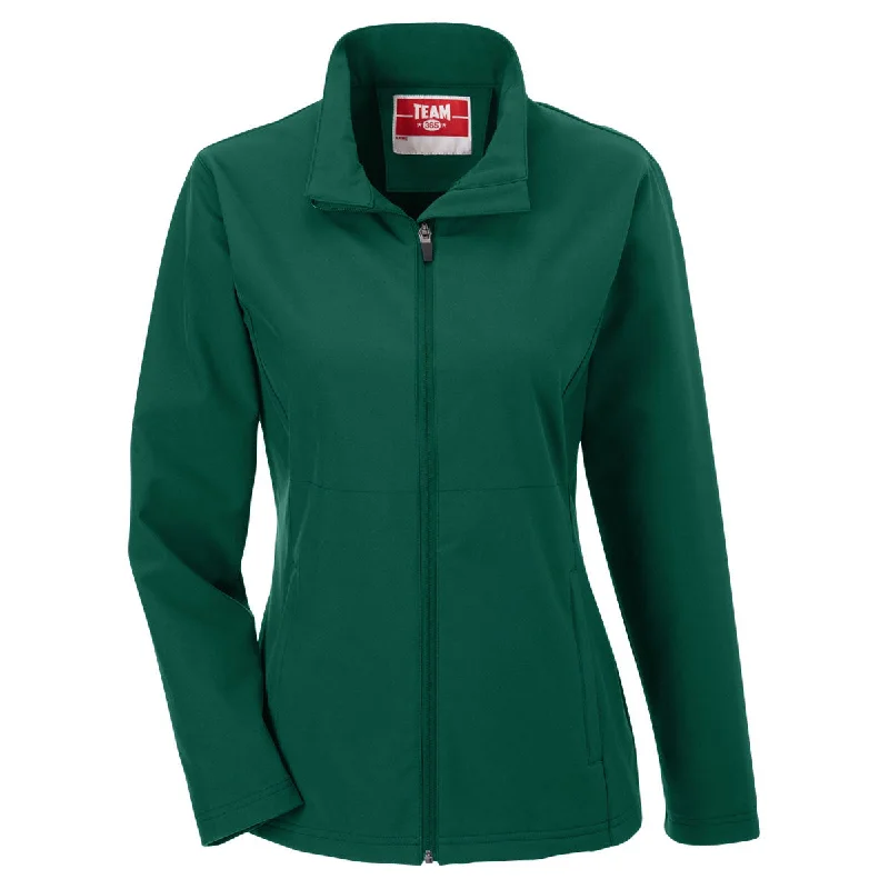 Team 365 Women's Sport Dark Green Leader Soft Shell Jacket Herringbone Jacket Checkered Jacket Solid Jacket