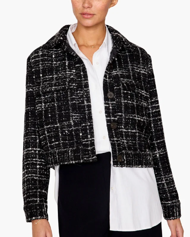 TWEED CROPPED JACKET IN BLACK/WHITE Wool Jacket Cashmere Jacket Tweed Jacket