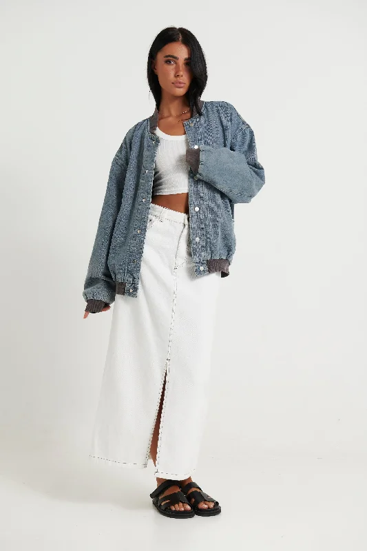 Unisex Vintage Bomber Denim Jacket Blue Cardigan Sweater Pullover