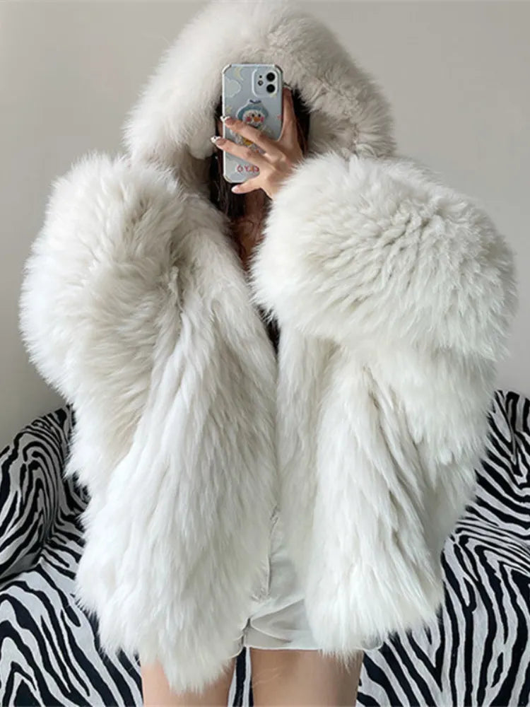 Women's Coat New In Fashion Hooded Solid Color Jacket Elegant Tops Temperament Style Winter Commuting Streetwear Fur Coat Women Hooded Jacket Caped Jacket Shawl Collar Jacket