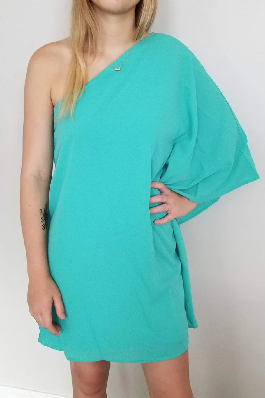 Anna Mini Dress- Teal Fashionable Lace-Trim Mini Dress