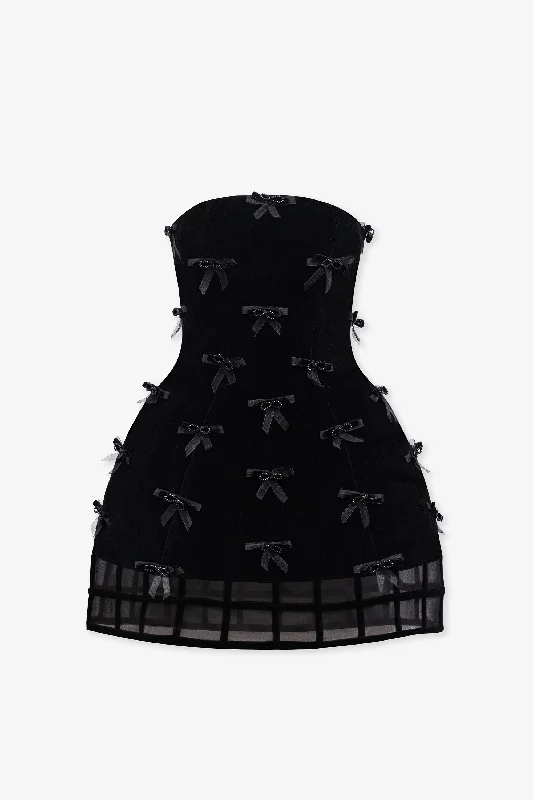 Caray Bow Beaded Mini Dress Stylish Short-Sleeve Mini Dress