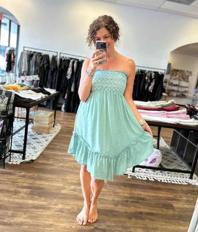Convertible Smocked Mini Dress or Maxi Skirt Fashionable Mini Dress with Slits