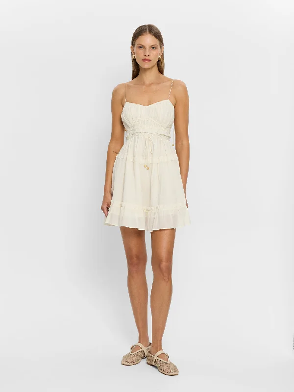 Hallie Mini Dress - Cream Stylish Short-Sleeve Mini Dress