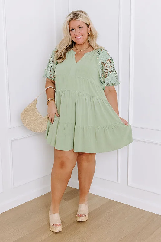 Heartfelt Happiness Babydoll Mini Dress in Sage Curves Comfortable Shift Mini Dress