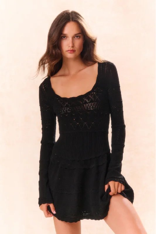 Lavender Pointelle Knit Mini Dress Elegant Mini Dress with Pleats