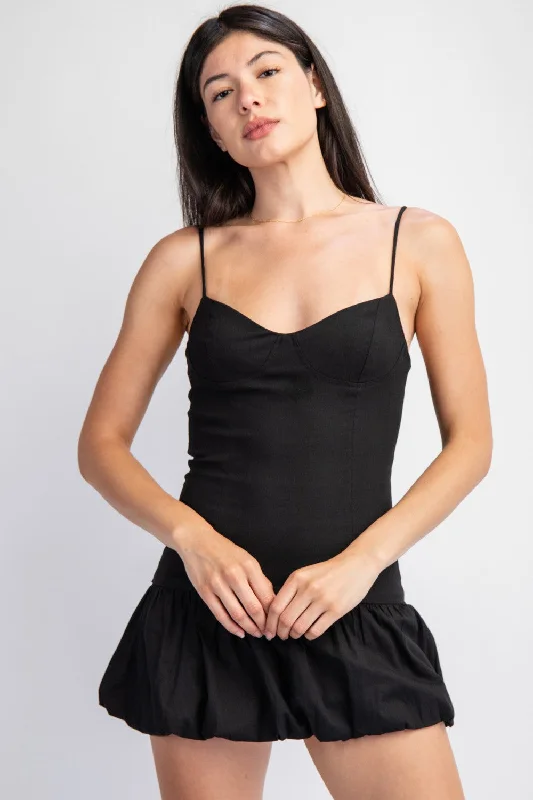 Loving Life Micro Mini Dress With Balloon Hem in Black Trendy Mesh Mini Dress