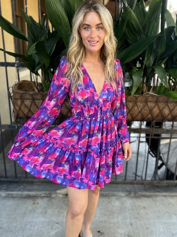 Margot Mini Dress- Floral Rain Fashionable Button-Front Mini Dress