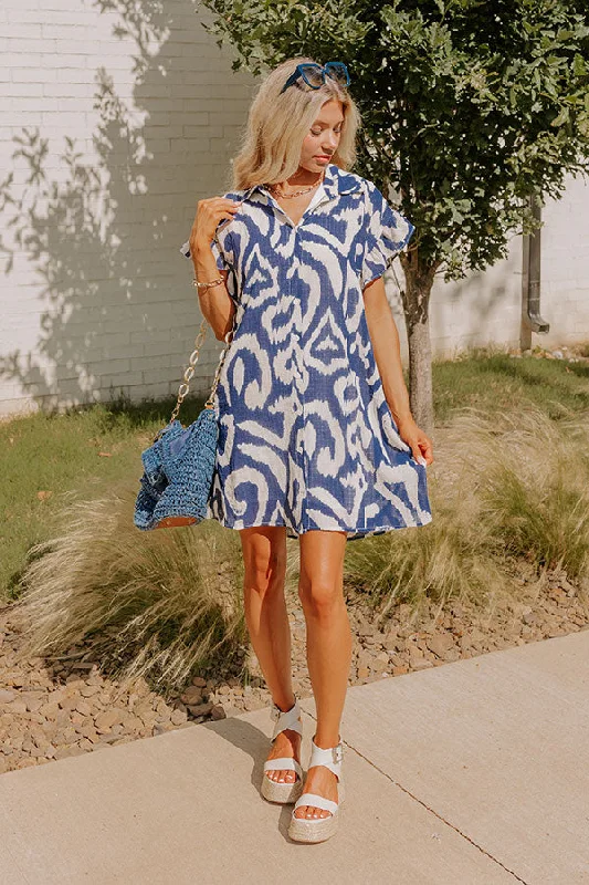Mediterranean Mosaic Button Down Mini Dress Chic Pleated Mini Dress
