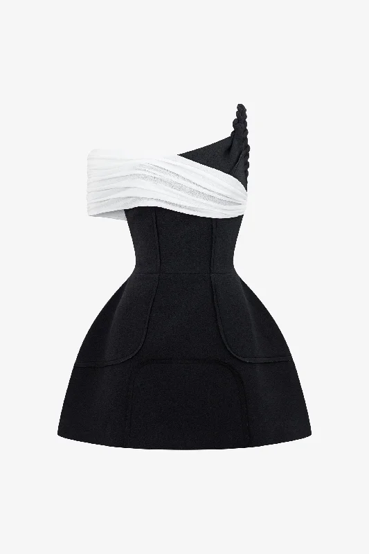 Monot Asymmetrical Mini Dress Cozy Satin Mini Dress