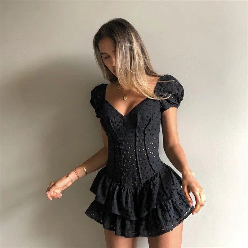 Nadia Ruffles Pleated Mini Dress Elegant Lace Mini Dress