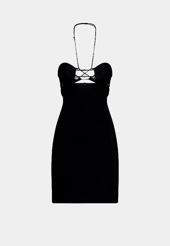 NENSI DOJAKA Hilma Halterneck Mini Dress - Black Elegant Vintage Mini Dress
