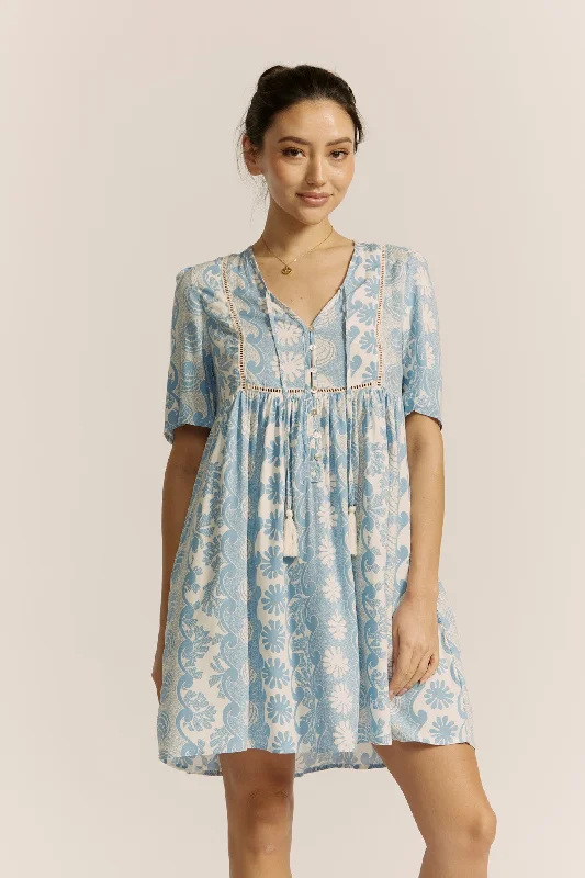 Oceane Blue Abstract Mini Dress Comfortable Wrap Mini Dress