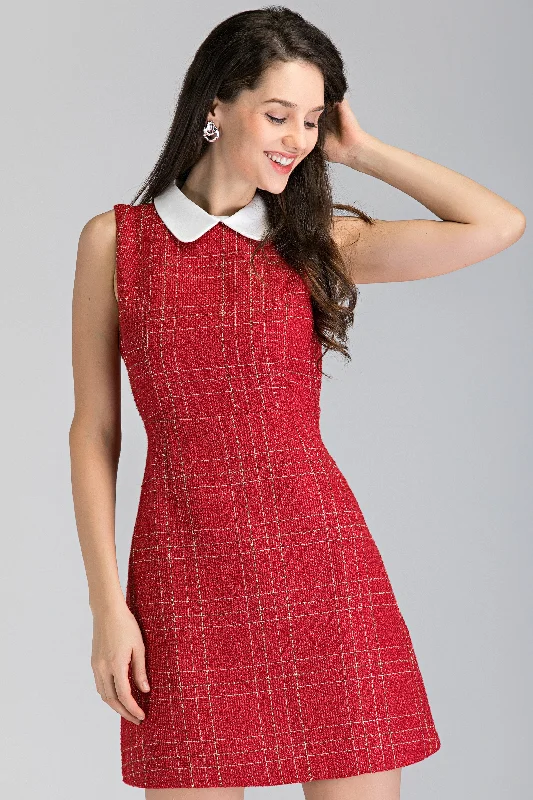 Red Tweed Sleeveless Mini Dress Stylish Summer Mini Dress