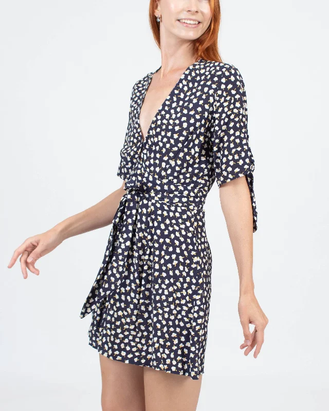 Short Sleeve Floral Mini Dress Fashionable Mini Dress with Slits
