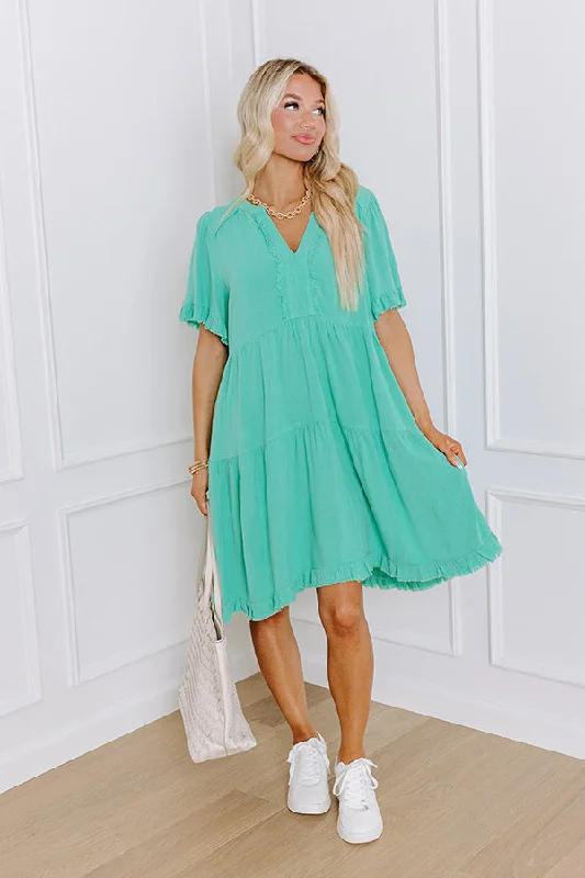 Simple Life Linen-Blend Mini Dress in Sea Glass Elegant Satin Mini Dress