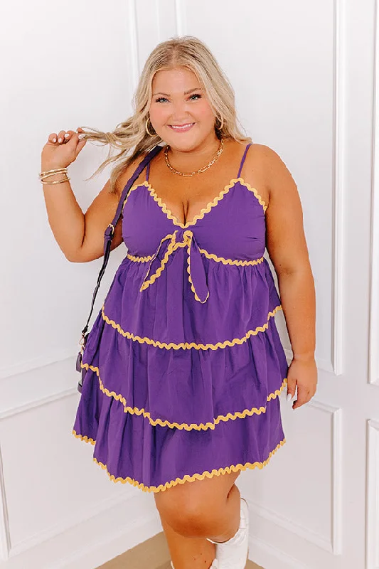 Spirit Squad Tiered Mini Dress in Purple Curves Cozy Jersey Mini Dress
