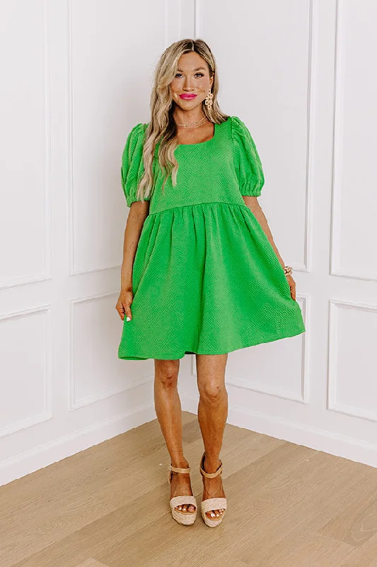 Sweet Gesture Babydoll Mini Dress in Green Elegant Mini Dress with Pleats