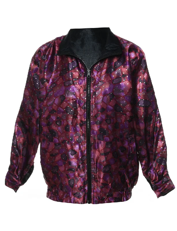 Abstract Print Maroon & Purple Nylon Jacket - M Nylon Jacket Polyester Jacket Spandex Jacket