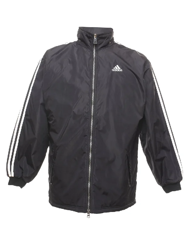 Adidas Black & White Nylon Jacket - L Boat Neck Shawl Collar Notched Collar