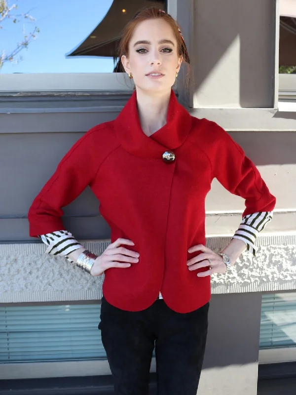 Audrey Jacket in Red A-Line Jacket Boat Neck Shawl Collar