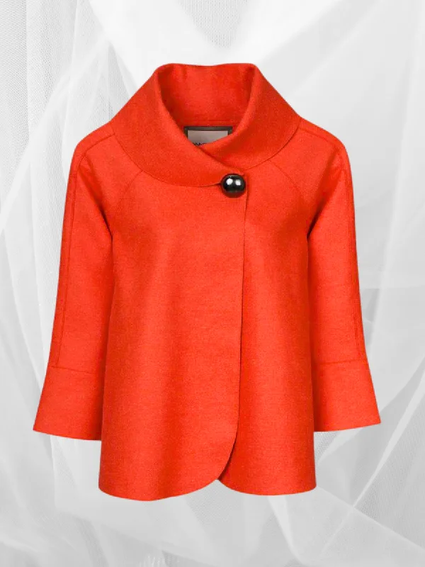 Audrey Jacket in vibrant Coral Snapped Jacket Toggled Jacket Drawstring Jacket