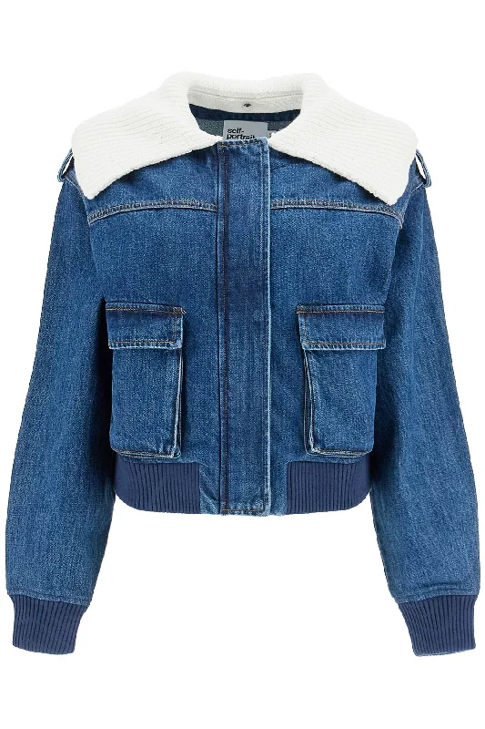 Denim Bomber Jacket For Hooded Jacket Caped Jacket Shawl Collar Jacket