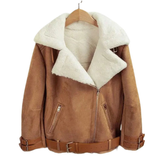 Eleanor Women’s Leather Aviator Jacket With Faux Fur Lining Tan Snapped Jacket Toggled Jacket Drawstring Jacket