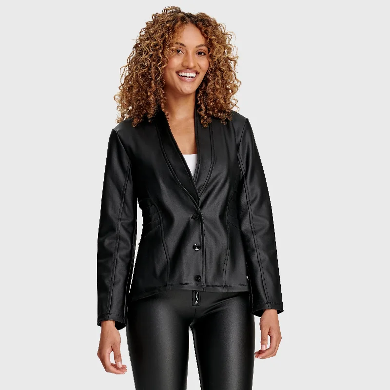 Faux Biker Leather Jacket - Black Cardigan Sweater Pullover