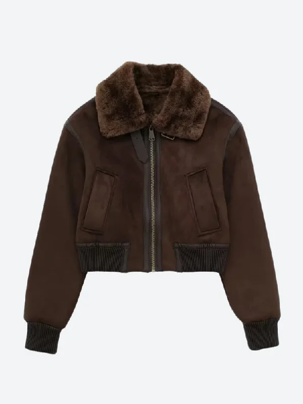 Faux Fur Collar Zip-Up Jacket Elasticated Jacket Padded Jacket Insulated Jacket