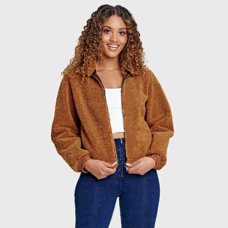 Faux Shearling Jacket - Teddy Brown Insulated Jacket Fitted Jacket Loose Jacket