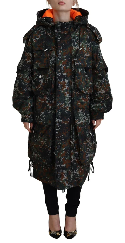 Green Hooded Goth Camouflage Print Parka Coat Jacket Chenille Jacket Brocade Jacket Lace Jacket