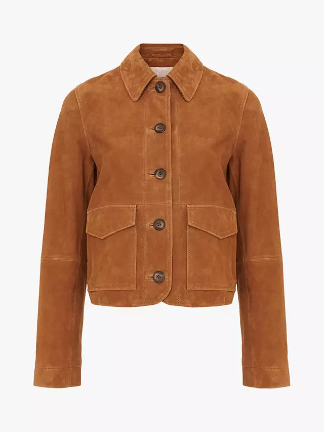 Hobbs Ashlee Button Suede Jacket, Tan Ribbed Jacket Pleated Jacket Ruffled Jacket