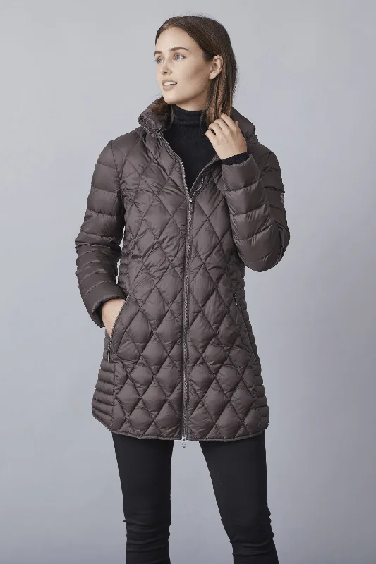 KAROLINE Lightweight Down Jacket with Detachable Hood 26410 Faux Fur Fabric Real Fur Fabric Shearling Fabric