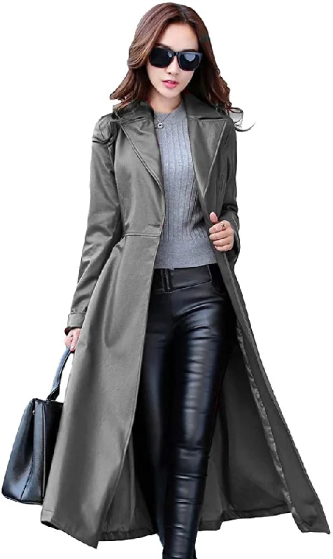 KL Koza Leathers Women's Lambskin Leather Trench Jacket Over Coat WT021 Insulated Jacket Fitted Jacket Loose Jacket