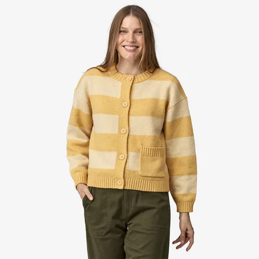 Patagonia Women's Recycled Wool-Blend Sweater Jacket - HAPPY STRIPE BEESWAX TAN Welt Pockets Slit Pockets Flap Pockets