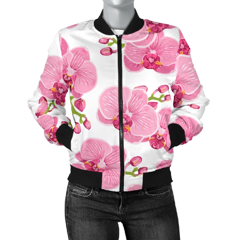 Pink Purple Orchid Pattern Background Women'S Bomber Jacket Herringbone Jacket Checkered Jacket Solid Jacket