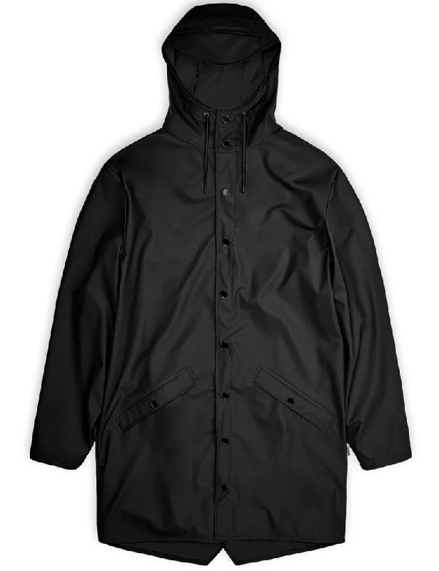 Rains Long Rain Jacket Black 12020 Tiered Jacket Buttoned Jacket Zippered Jacket