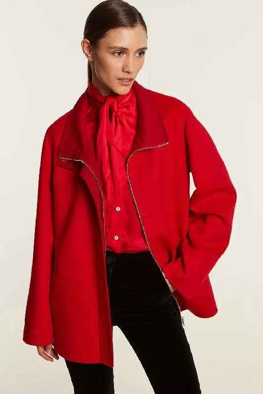 Red cashmere jacket Zippered Front Buttoned Front Snap Front