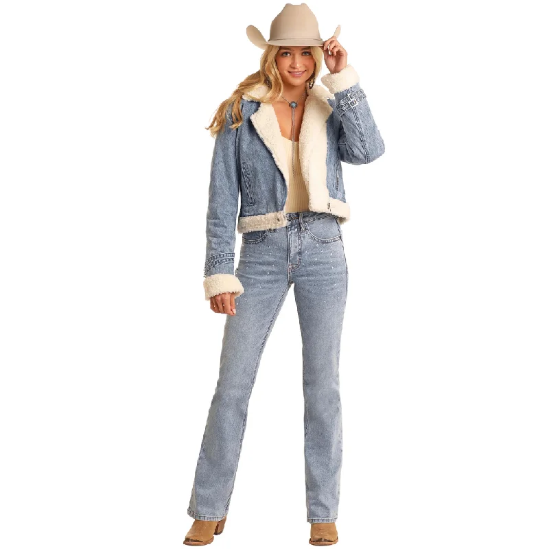 Rock & Roll Denim Women's Sherpa Denim Jacket Jacket Blazer Coat