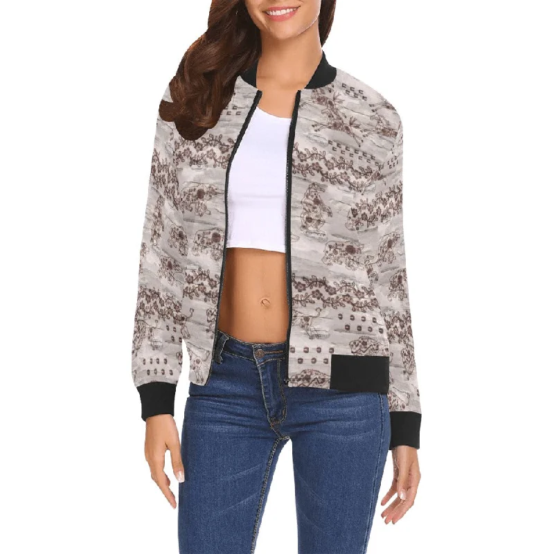 Sacred Run All Over Print Bomber Jacket for Women Chenille Fabric Brocade Fabric Lace Fabric