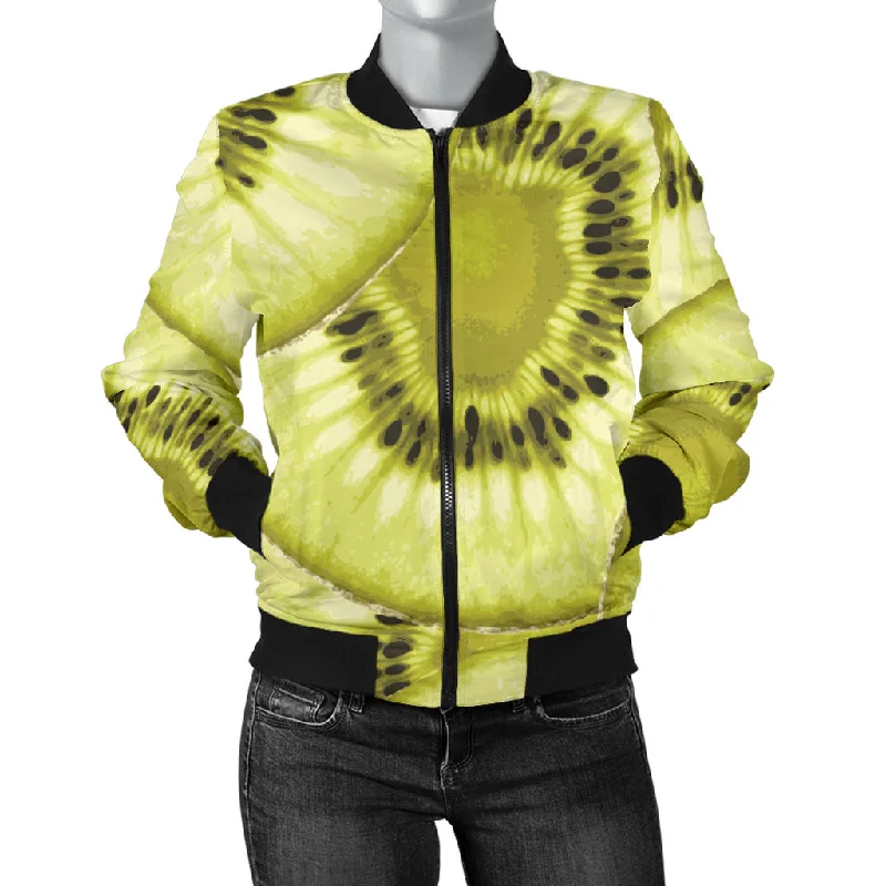 Sliced Kiwi Pattern Women'S Bomber Jacket Chenille Jacket Brocade Jacket Lace Jacket