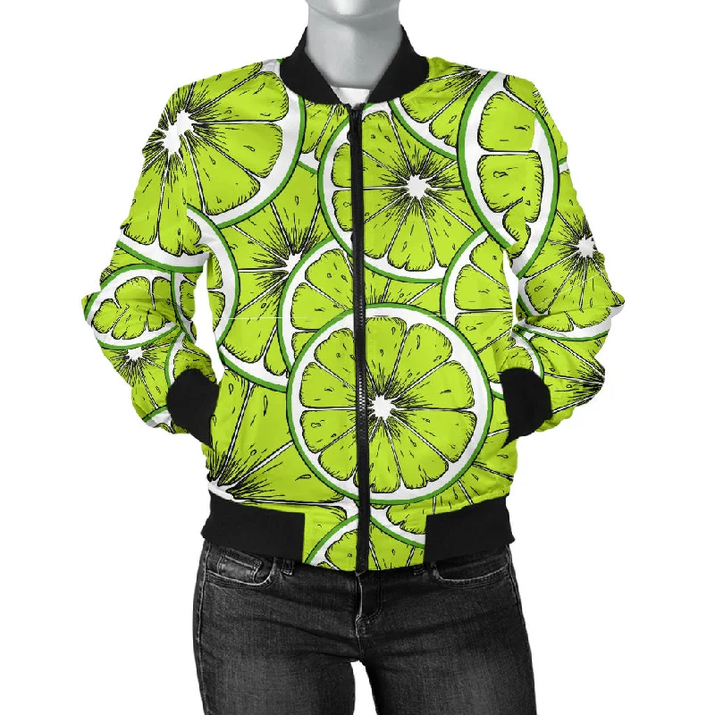 Slices Of Lime Design Pattern Women'S Bomber Jacket Cardigan Sweater Pullover