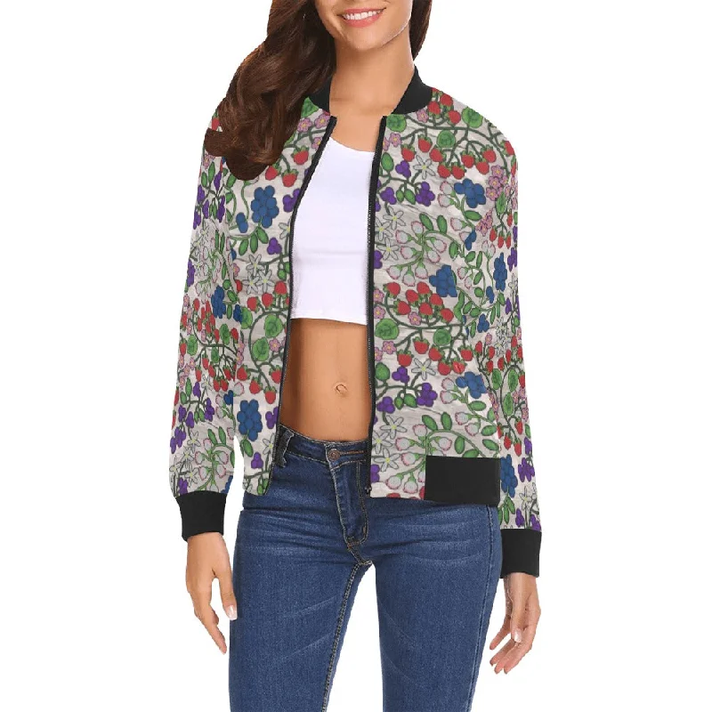 Takwakin Harvest Bright Birch All Over Print Bomber Jacket for Women Rayon Fabric Velvet Fabric Corduroy Fabric