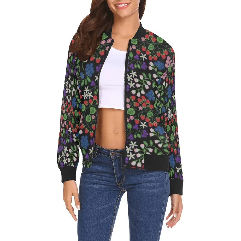 Takwakin Harvest Midnight All Over Print Bomber Jacket for Women Belted Jacket Elasticated Jacket Padded Jacket