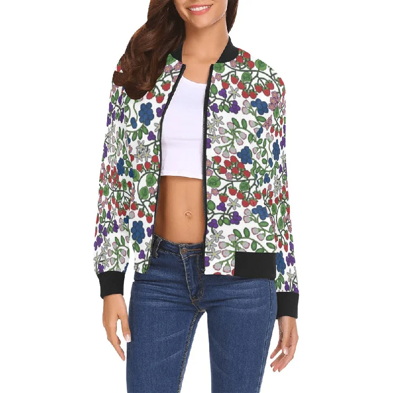 Takwakin Harvest White All Over Print Bomber Jacket for Women Nylon Jacket Polyester Jacket Spandex Jacket