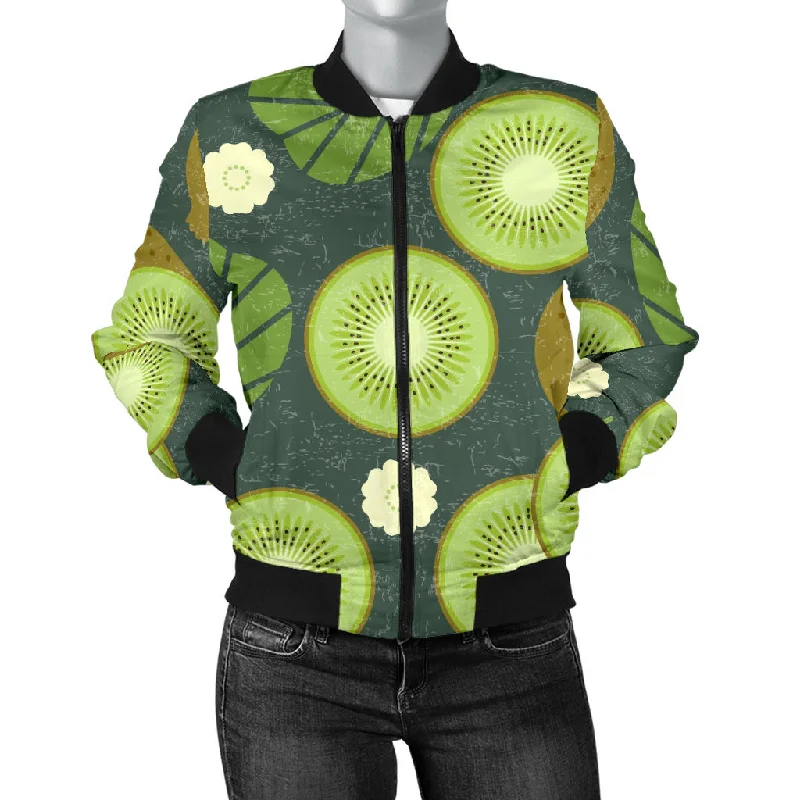 Whole Sliced Kiwi Leave And Flower Women'S Bomber Jacket Bomber Jacket Anorak Windbreaker