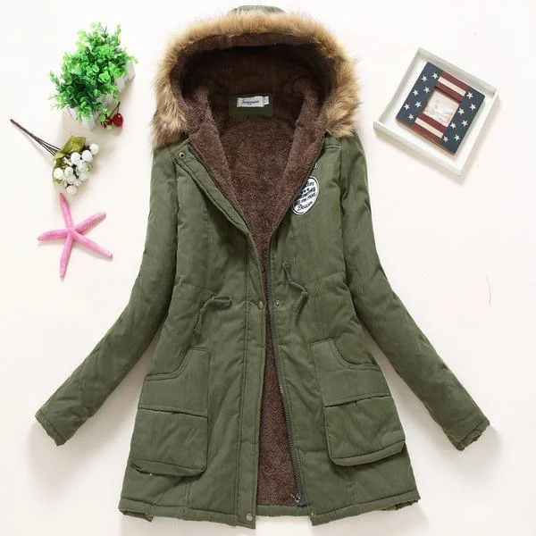 Winter women coat  Casual Outwear Military Hooded fur Coat Down Jackets Bomber Jacket Anorak Windbreaker