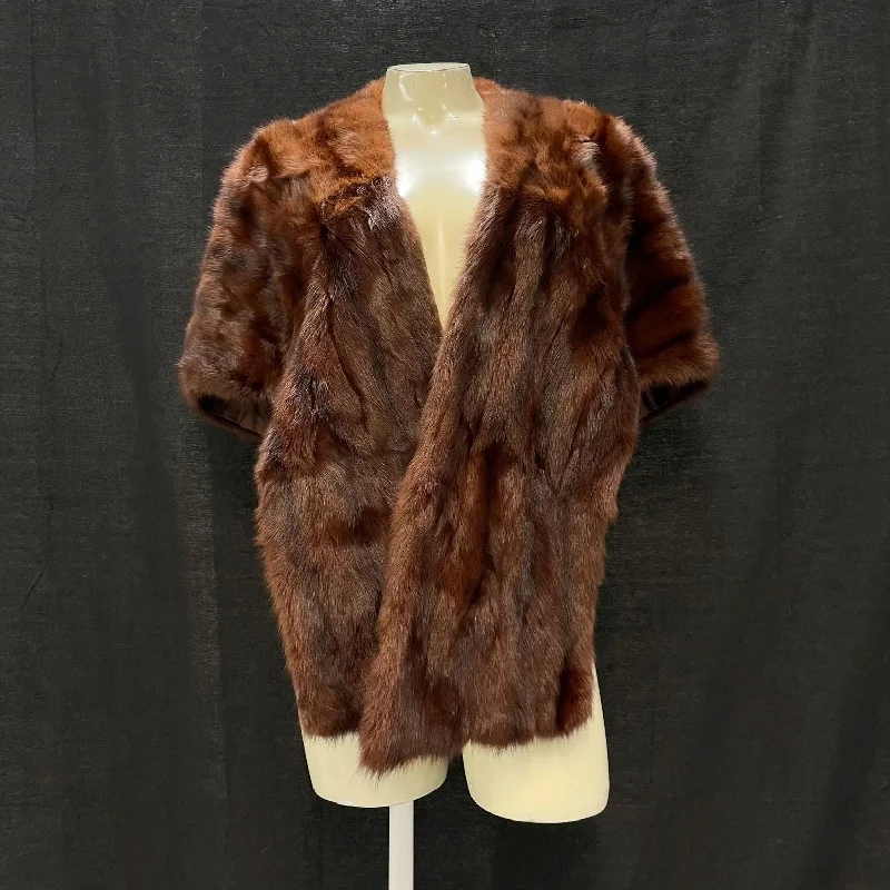 Wmns 70s Vintage LAZARUS Columbus Brown Genuine Mink Fur Cape Shawl Stole Jacket Notch Collar Jacket Peter Pan Collar Jacket Cowl Neck Jacket