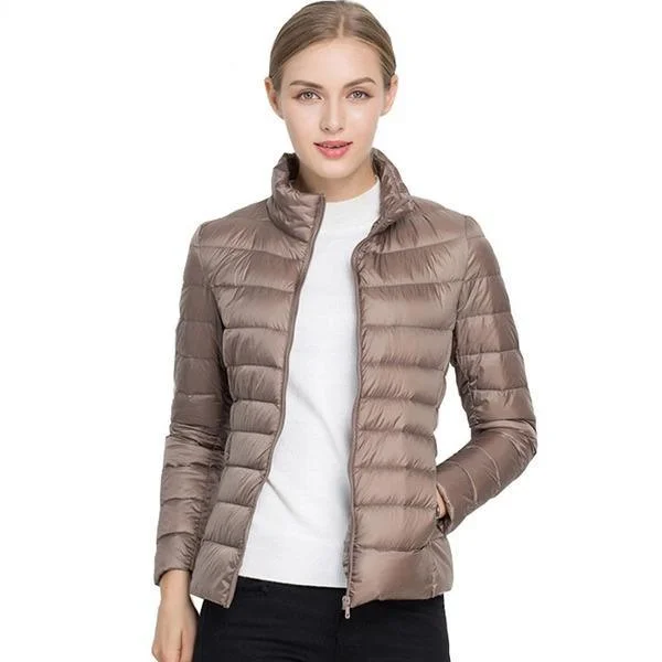 Women Coat Autumn Winter 90% White Duck Down Jacket  16 Colors Warm Slim Zipper Fashion Light Down Coat Chenille Jacket Brocade Jacket Lace Jacket